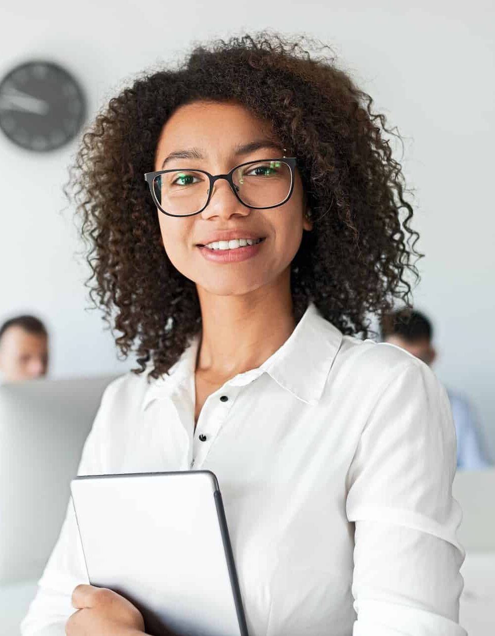 Black business consultant smiling for camera